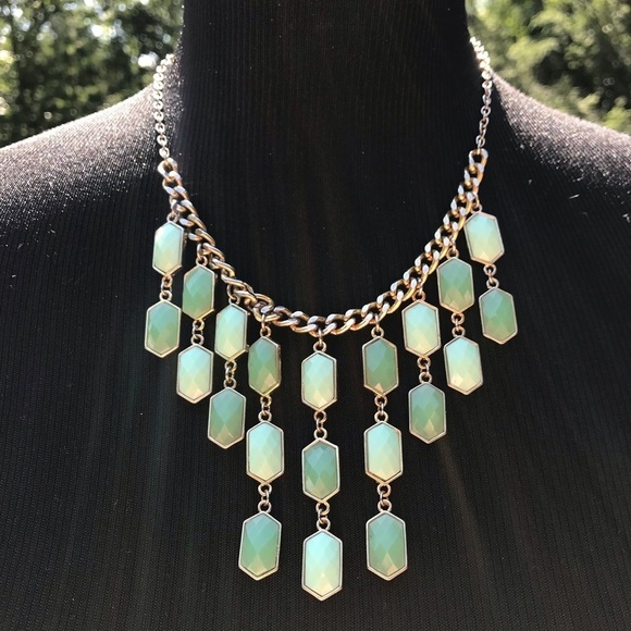Green Gold Statement Necklace Lucite Chrysoprase - Picture 6 of 7
